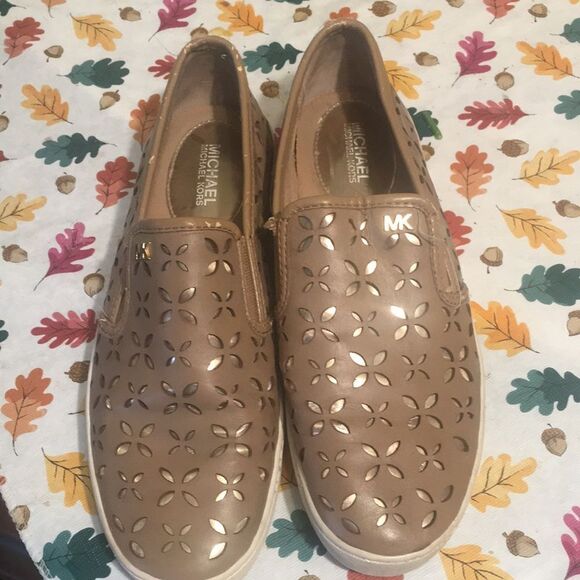 Michael Kors Tan and Gold Sneakers with Intricate Design - Picture 1 of 9
